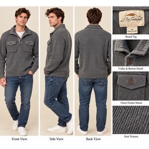 Bob Timberlake Ribbed Sweater Mens Medium Gray Americana Workwear Mock Neck Knit